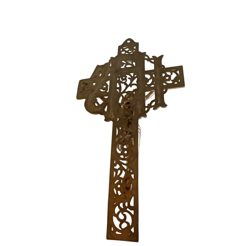 Vintage Brass Wall Crucifix With IHS Symbol &‎ Intricate Details